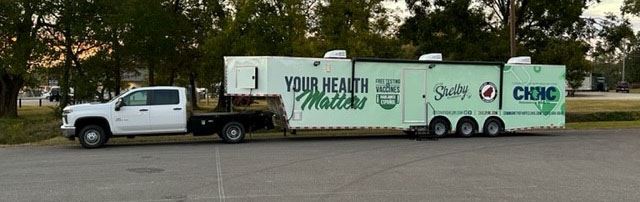Truck With Mobile Testing And Vaccine Trailer